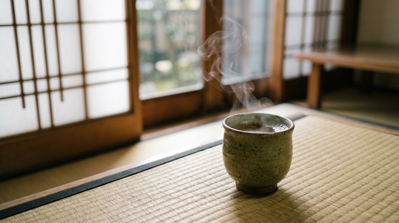障子越しのやわらかな光が差し込む和室に置かれたお茶